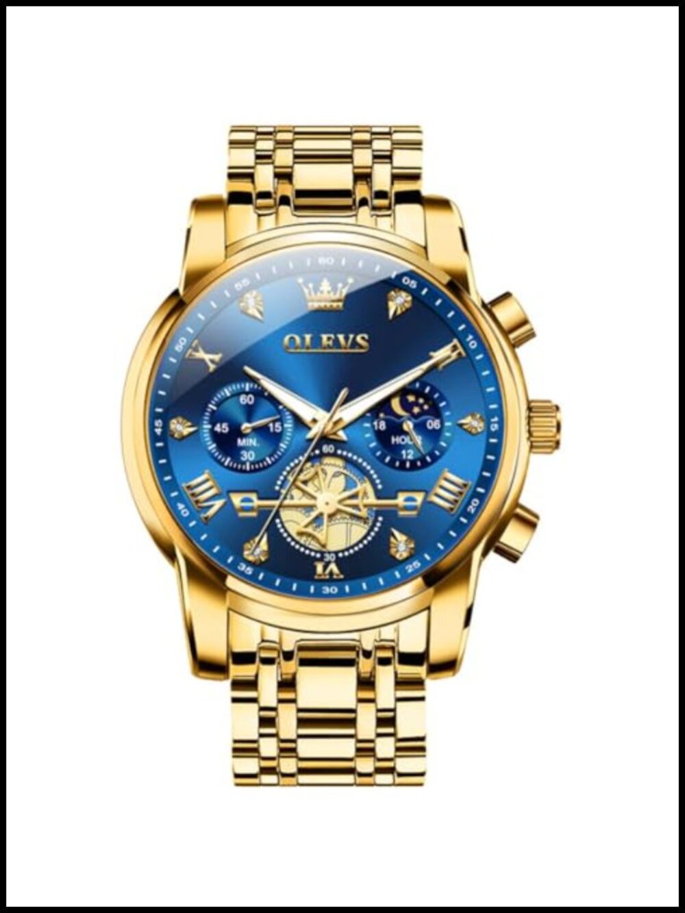 Luxury Waterproof Big Face Stainless Steel Multifunction Mens Watch